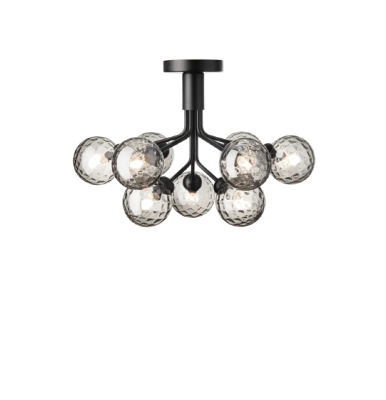 Apiales 9 loftlampe, satin sort/optic smoked glas