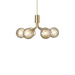 Apiales 6 lysekrone, børstet messing/optic guld glas