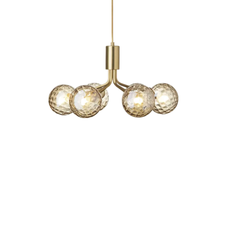 Apiales 6 lysekrone, børstet messing/optic guld glas
