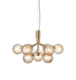 Apiales 9 lysekrone, børstet messing/optic guld glas