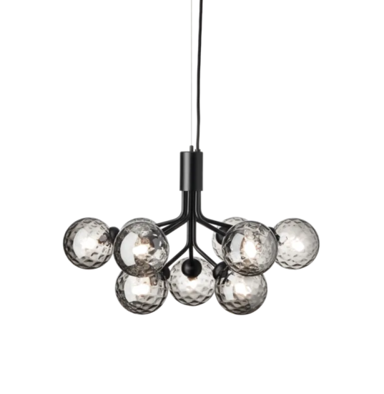 Apiales 9 lysekrone, satin sort/optic smoked glas