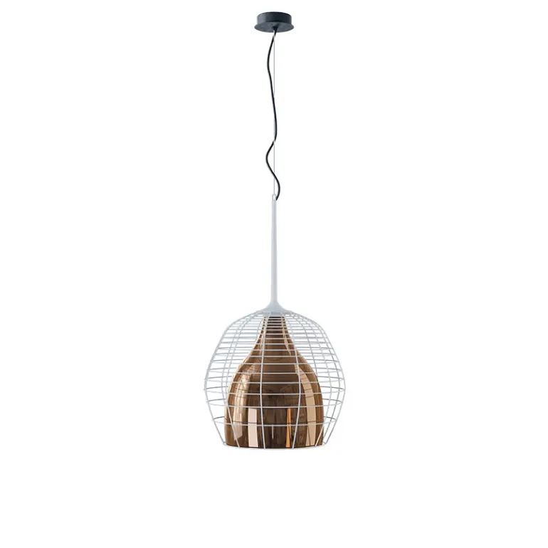 Cage pendel Large, hvid/bronze