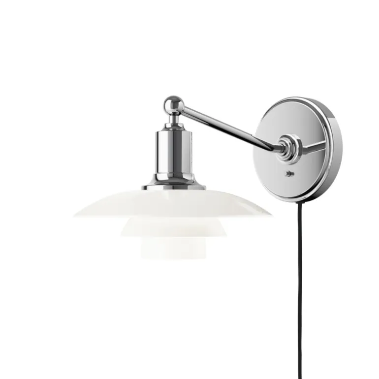 PH 2/1 væglampe m/ledning, hvid opal
